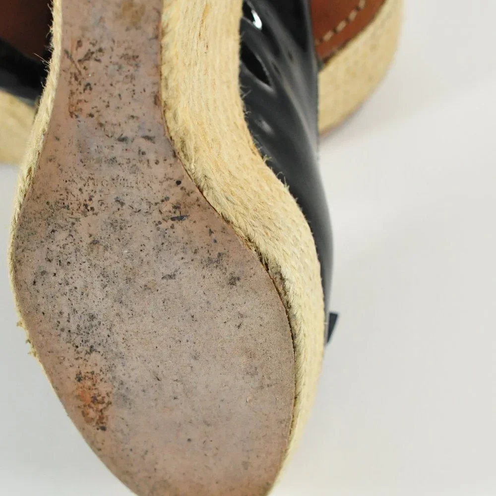 Kate Spade New York Black Patten Leather & Jute Wedge